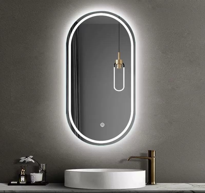Modern Semi-Circular LED Bathroom Mirror with Touch & Anti-Fog