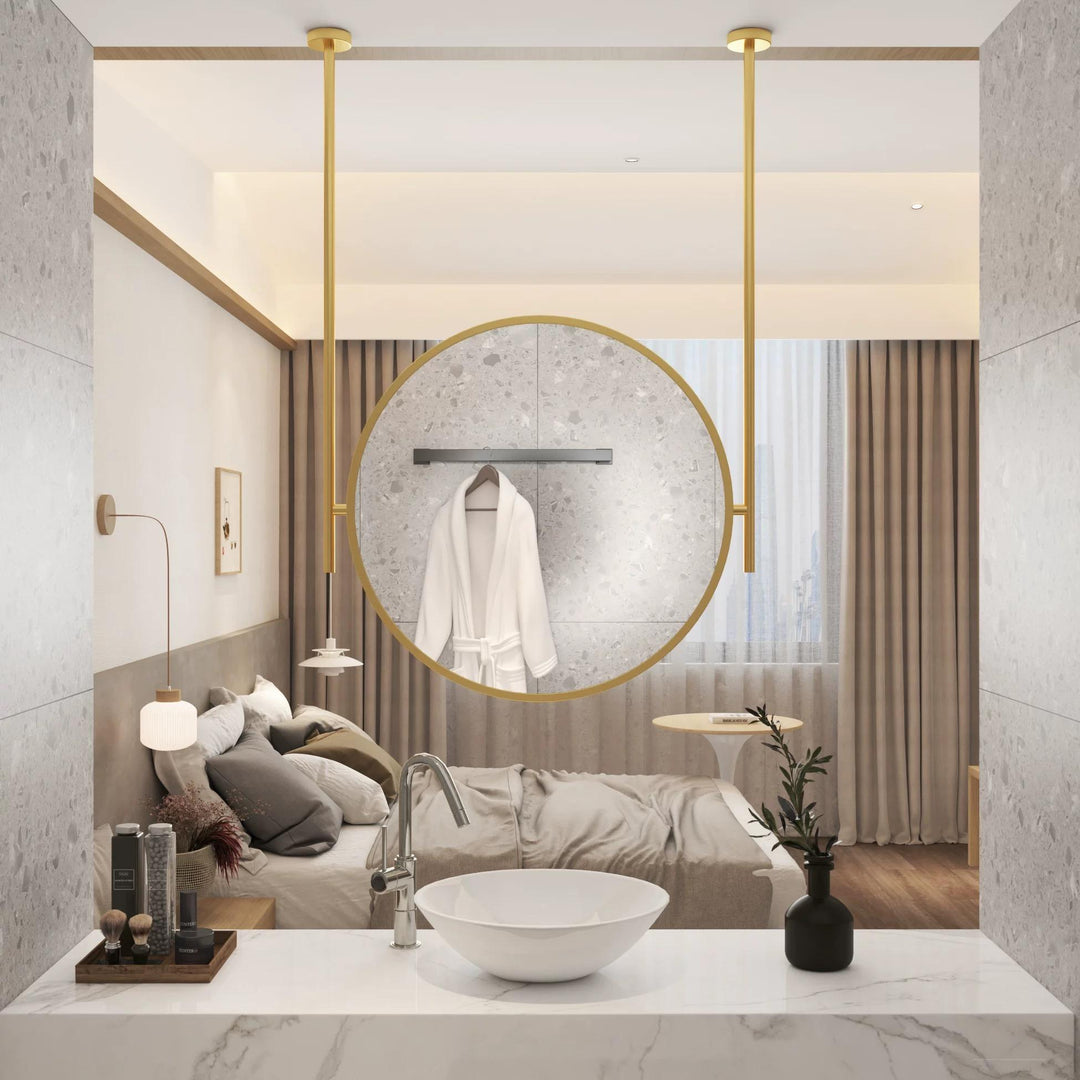 360° Rotating Ceiling-Mounted LED Mirror with Custom Frame