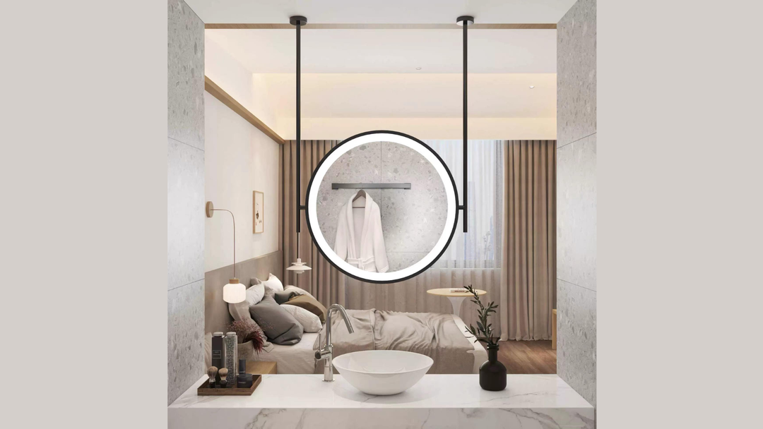 360° Rotating Ceiling-Mounted LED Mirror with Custom Frame