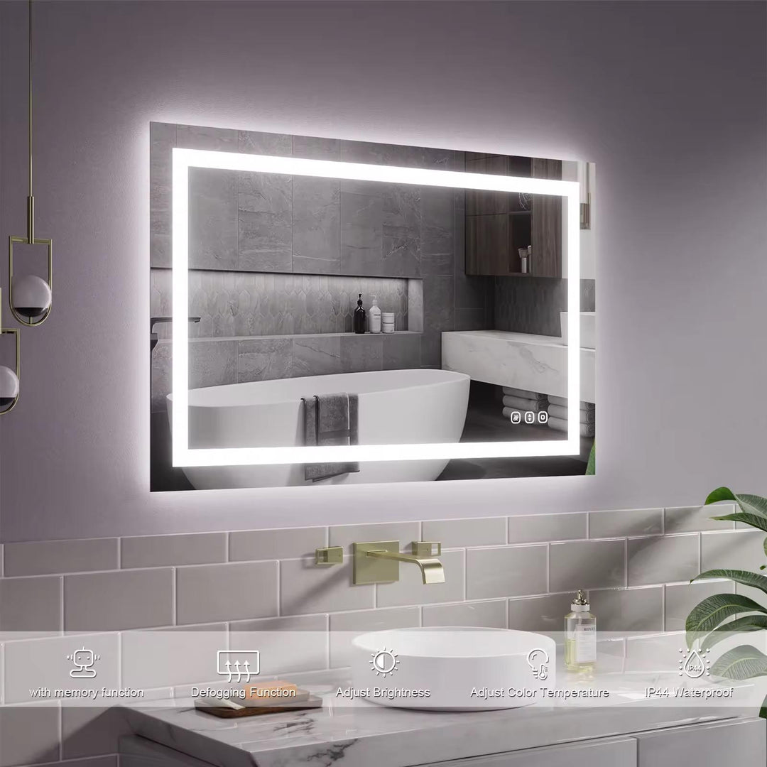 Rectangular Smart LED Vanity Mirror with Anti-Fog & Touchscreen