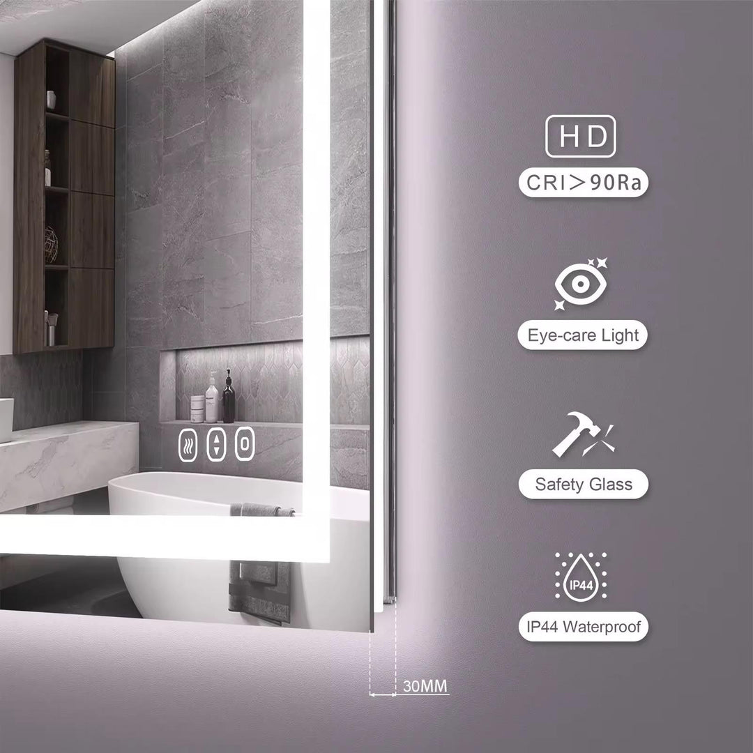 Rectangular Smart LED Vanity Mirror with Anti-Fog & Touchscreen
