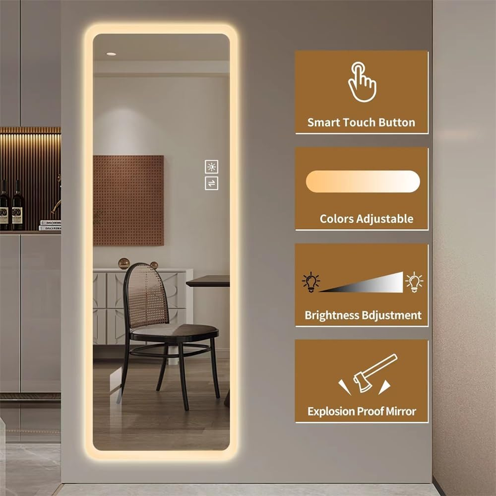 Large Full-Body LED Mirror with Illuminated Frame