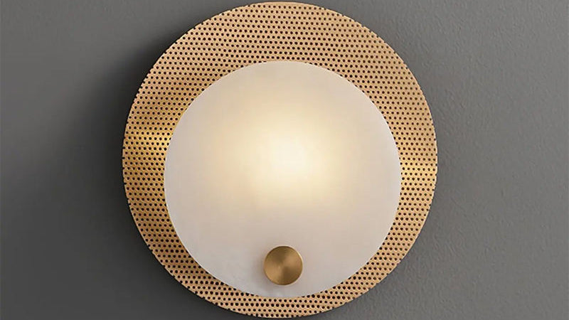 Nordic Solid Brass & Alabaster Wall Light with Gold Mesh