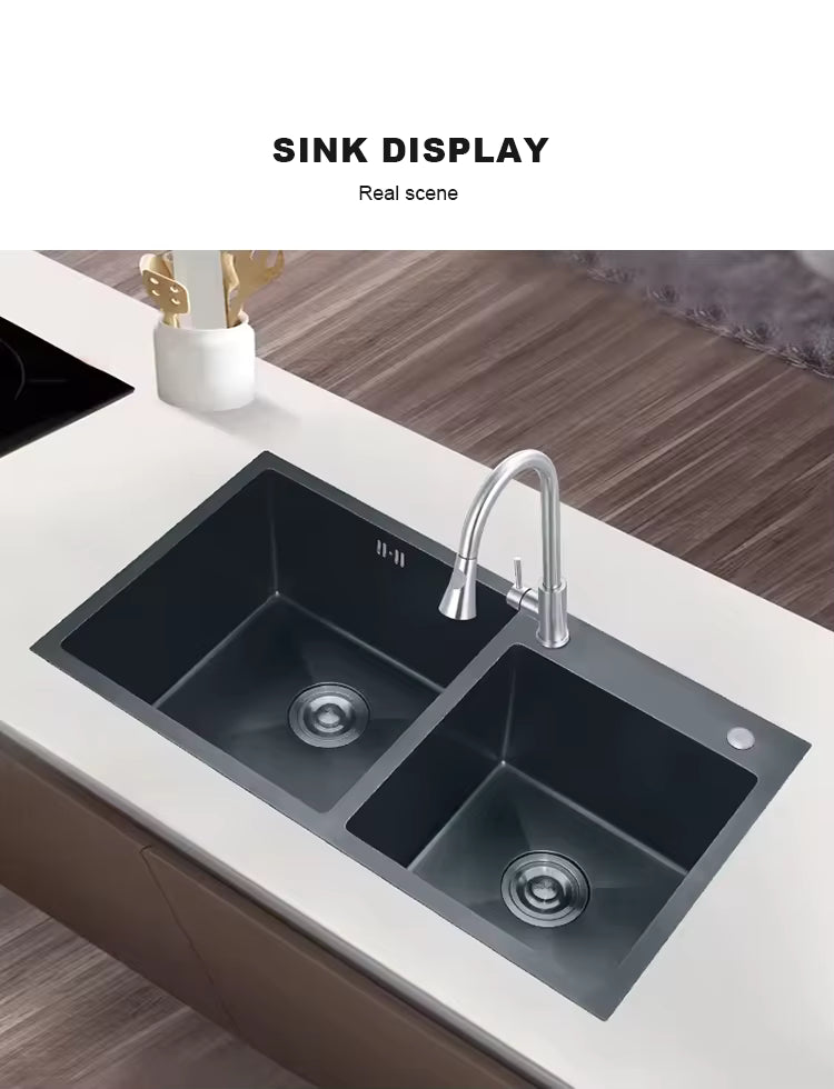 Black Nano Double Bowl Kitchen