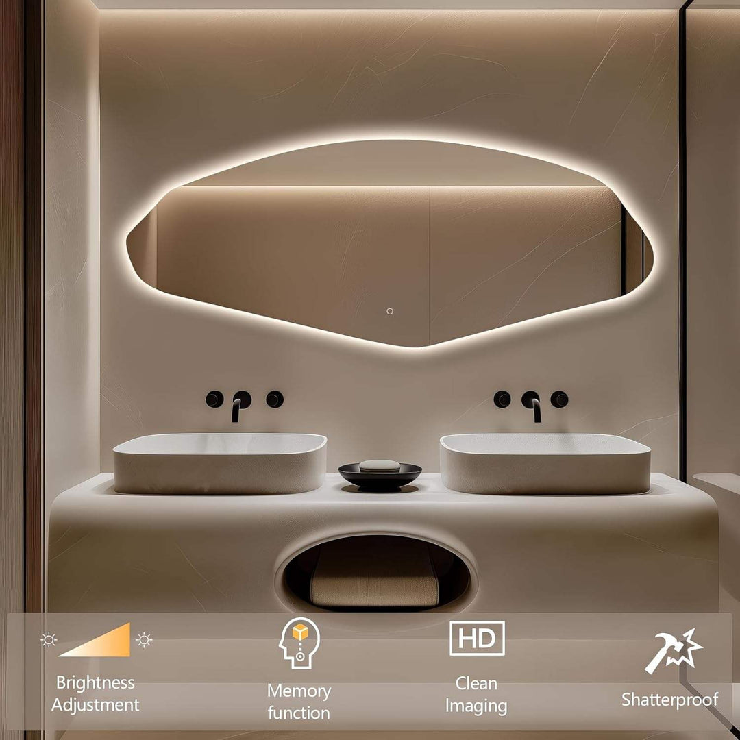 Arched Gold LED Bathroom Mirror 24x36" with Anti-Fog