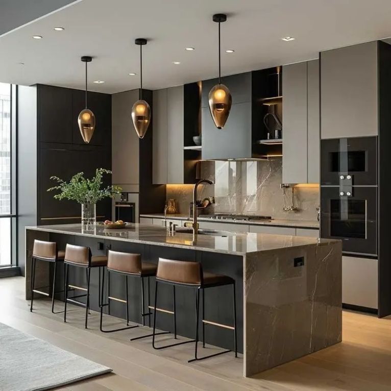 Plywood flat panel kitchen cabinet