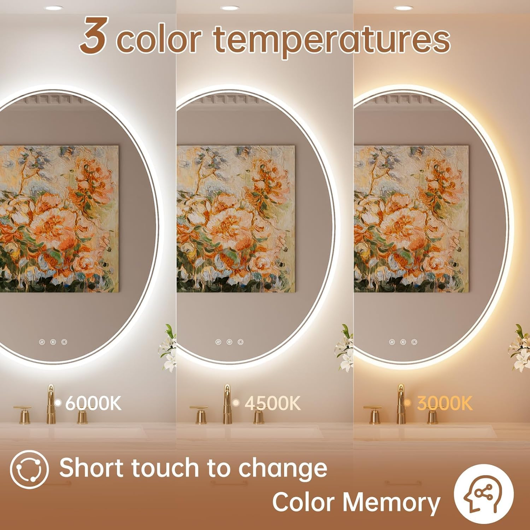 Oval LED Makeup Vanity Mirror 24x32" (Anti-Fog)