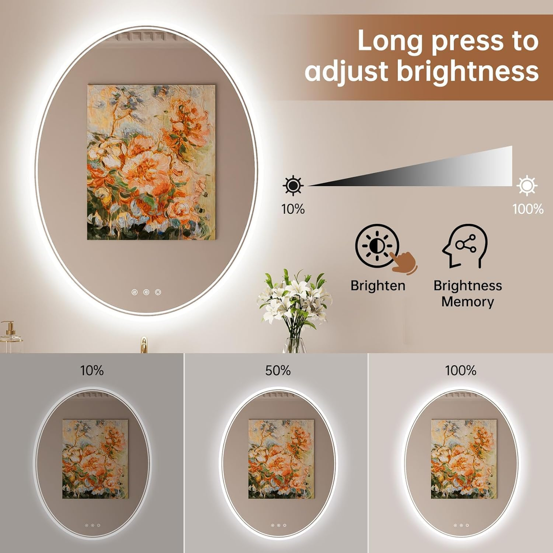 Oval LED Makeup Vanity Mirror 24x32" (Anti-Fog)