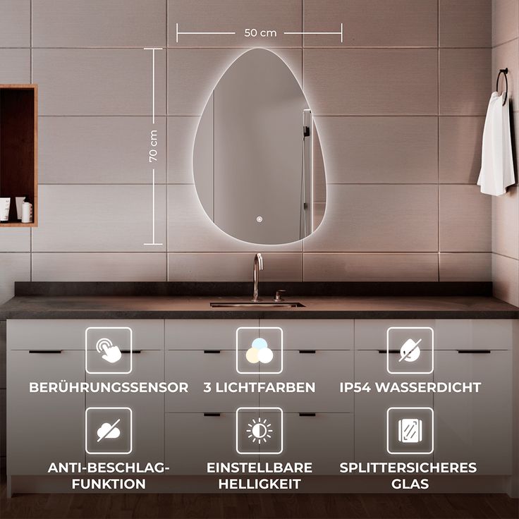 Led frameless glass anti fog wall mounted touch switch bathroom vanity mirror