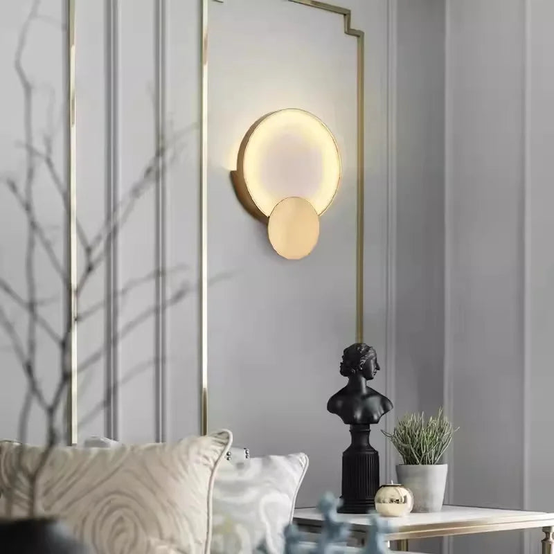 Modern Round Marble LED Wall Lights Living Room Bedside Lighting Fixtures Gold Surface Mount Atmosphere Lamp Light