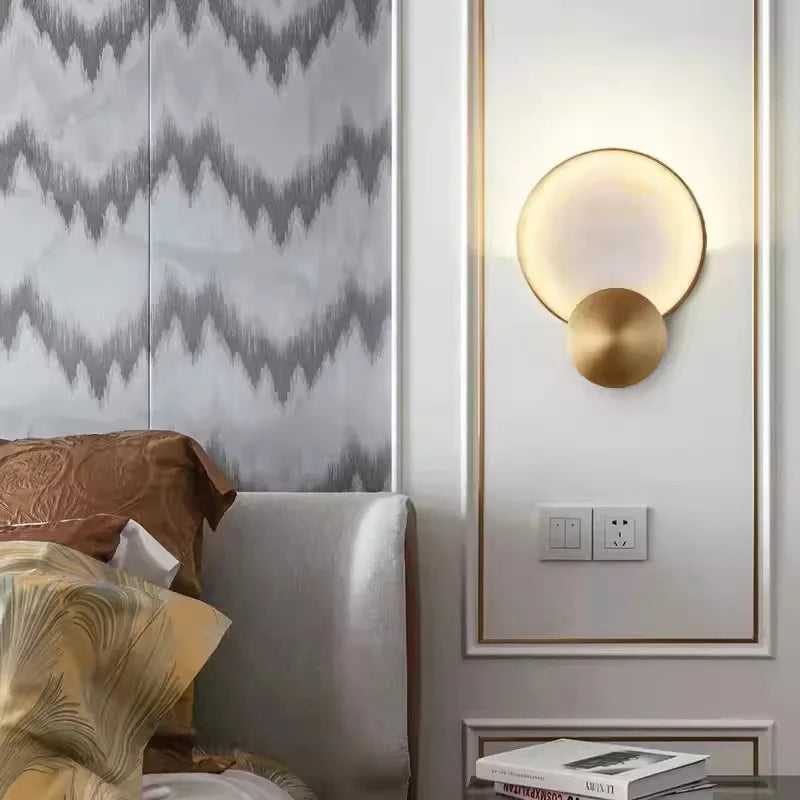 Modern Round Marble LED Wall Lights Living Room Bedside Lighting Fixtures Gold Surface Mount Atmosphere Lamp Light