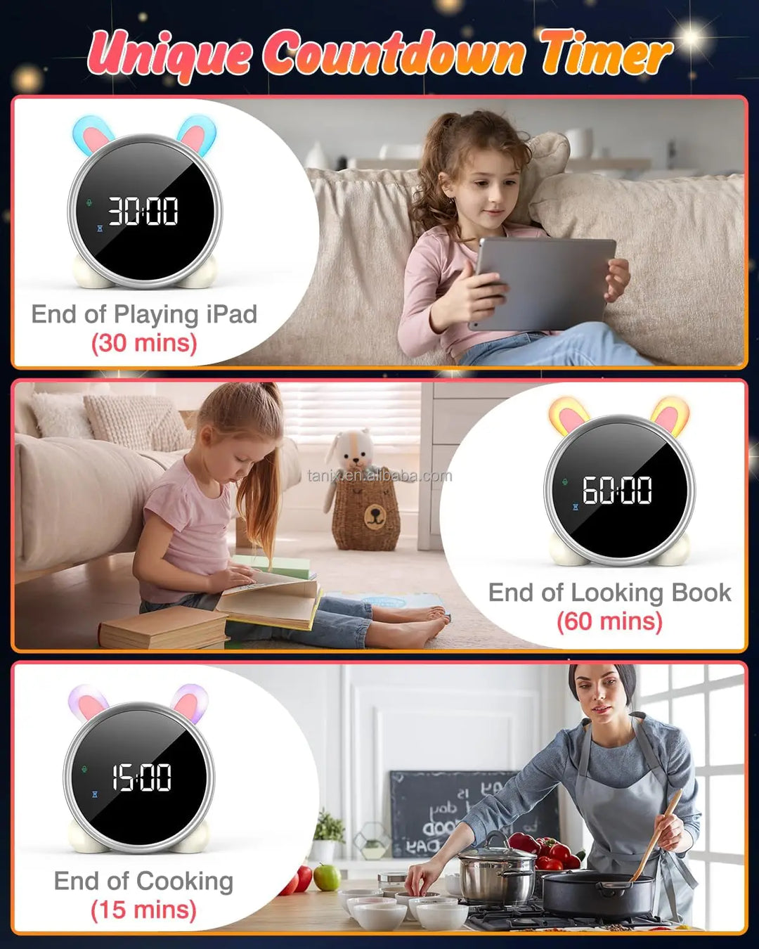 Modern Plastic Digital LED Desk Clocks with Night Light Sleep Trainer Calendars 7-color Lights for Kids