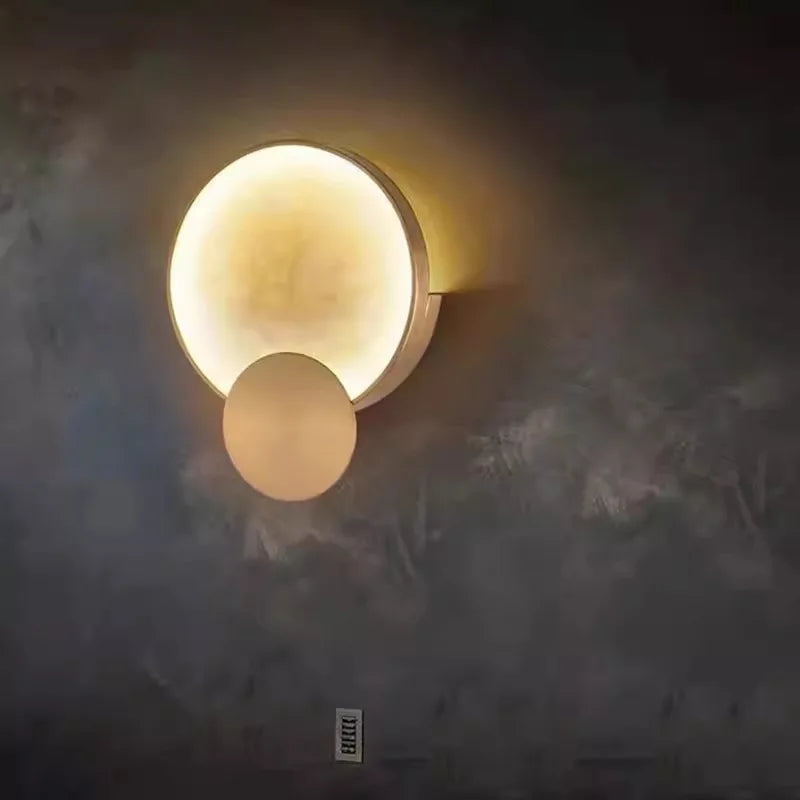Modern Round Marble LED Wall Lights Living Room Bedside Lighting Fixtures Gold Surface Mount Atmosphere Lamp Light