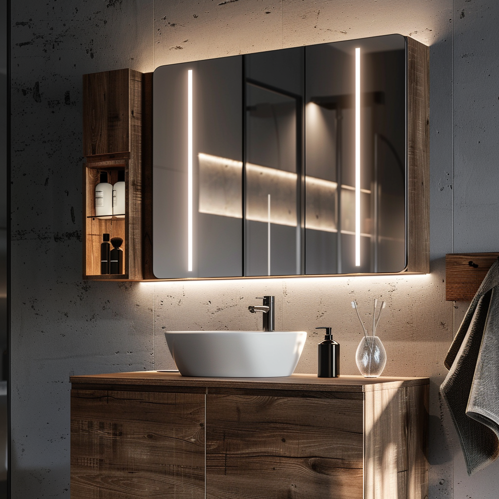 Led bathroom mirror cabinet multi with 4 doors