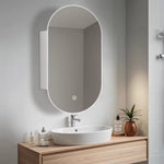 Load image into Gallery viewer, Matte White Oval Bathroom Mirror Cabinet
