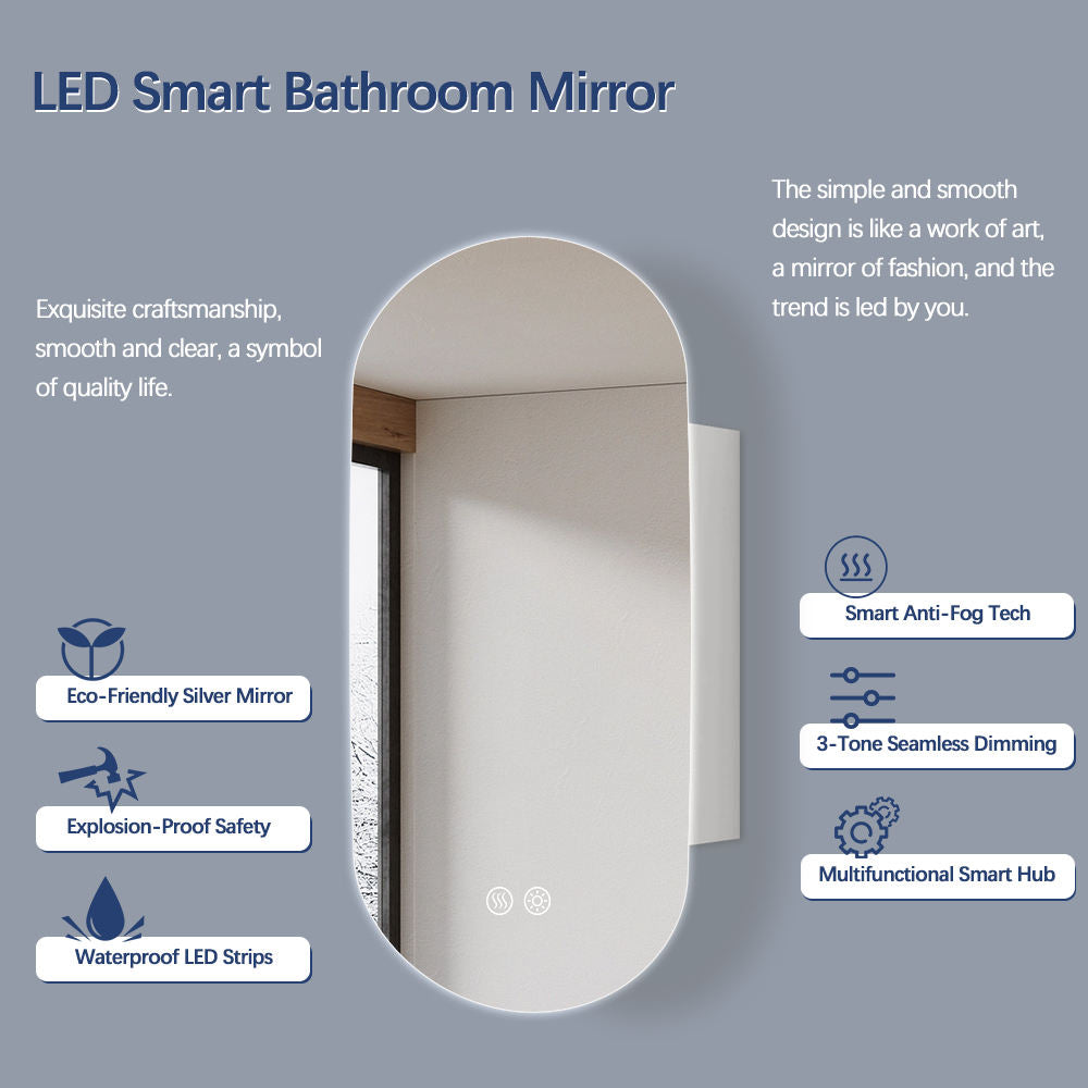 Matte White Oval Bathroom Mirror Cabinet
