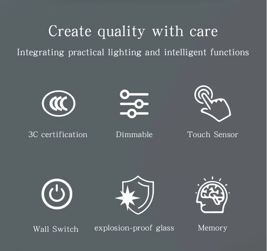Modern Rectangle LED Wall-Mounted Defogging Frameless Dimmable Bath Mirror Touch Switch Vanity for Bedroom Hotel Living Room