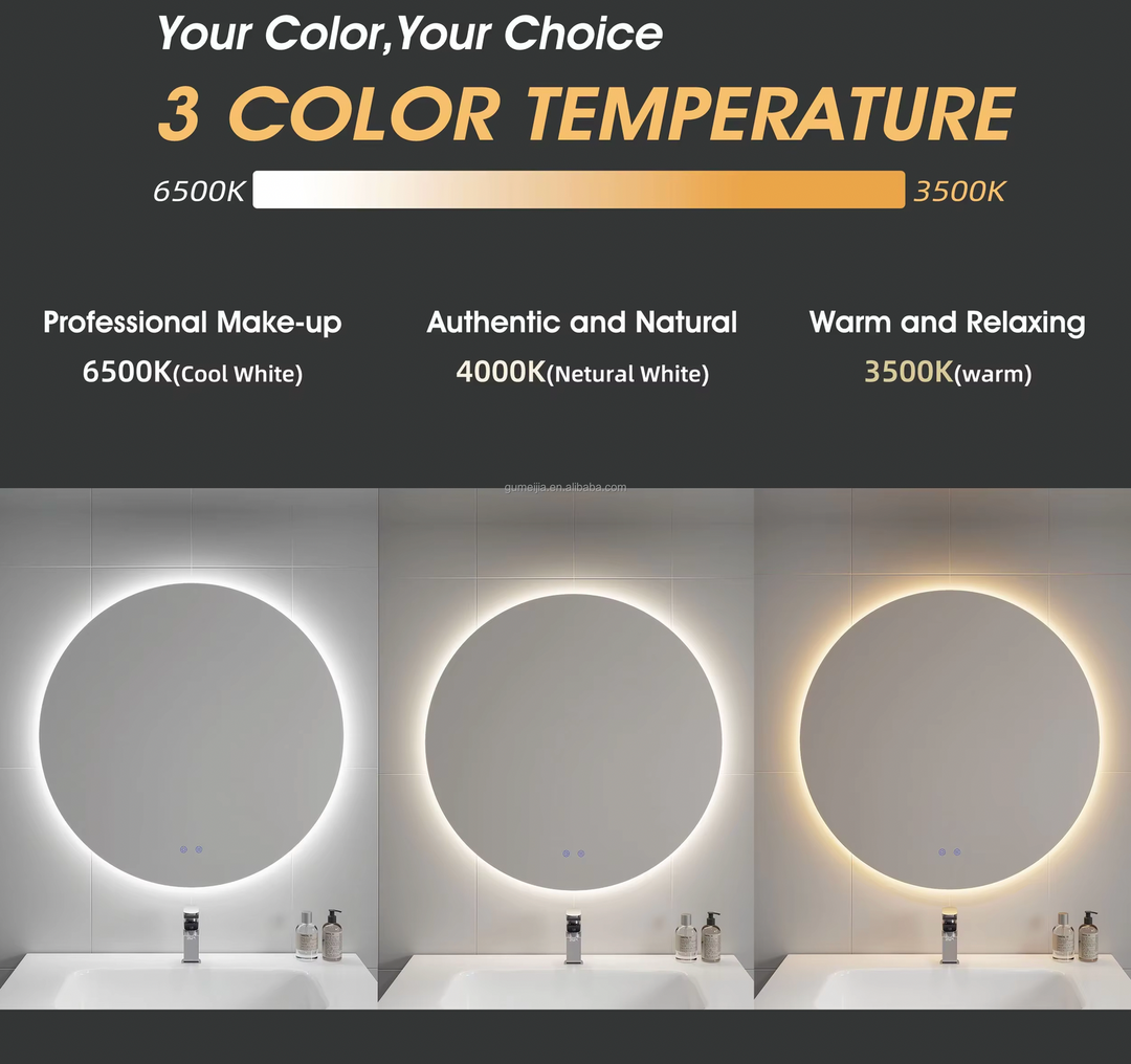 Modern Rectangle LED Wall-Mounted Defogging Frameless Dimmable Bath Mirror Touch Switch Vanity for Bedroom Hotel Living Room