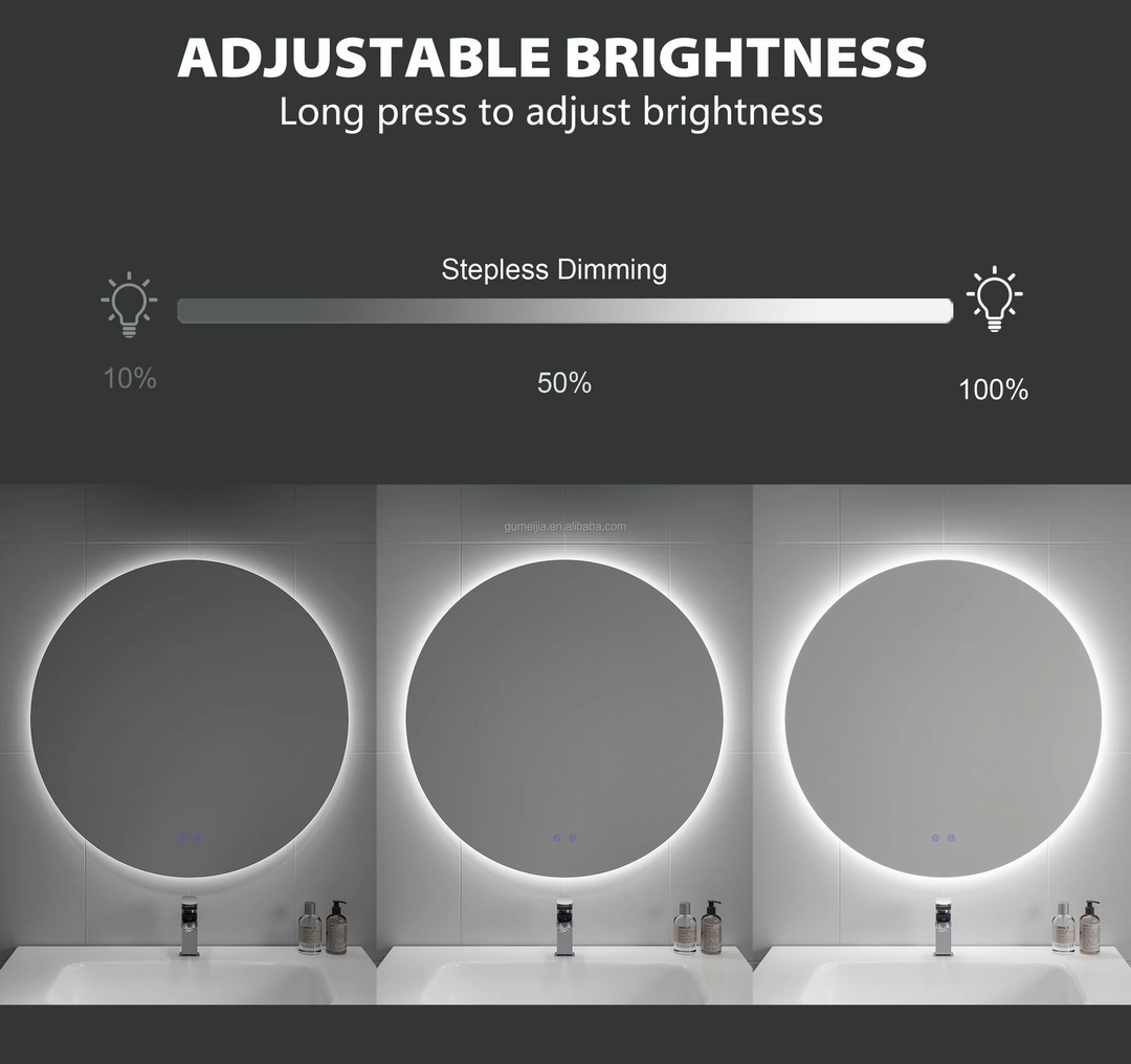 Modern Rectangle LED Wall-Mounted Defogging Frameless Dimmable Bath Mirror Touch Switch Vanity for Bedroom Hotel Living Room