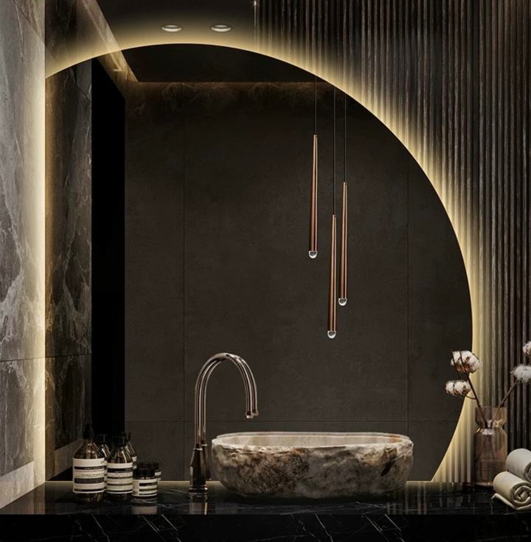 Modern Asymmetrical LED Wall Mounted Mirror Semi-Circular Design for Salon Hotel Bathroom Bedroom & Living Room