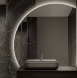 Load image into Gallery viewer, Modern Asymmetrical LED Wall Mounted Mirror Semi-Circular Design for Salon Hotel Bathroom Bedroom &amp; Living Room
