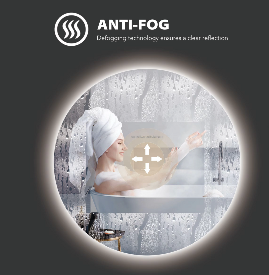 Modern Asymmetrical LED Wall Mounted Mirror Semi-Circular Design for Salon Hotel Bathroom Bedroom & Living Room