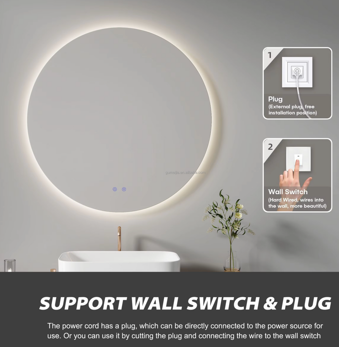 Modern Asymmetrical LED Wall Mounted Mirror Semi-Circular Design for Salon Hotel Bathroom Bedroom & Living Room