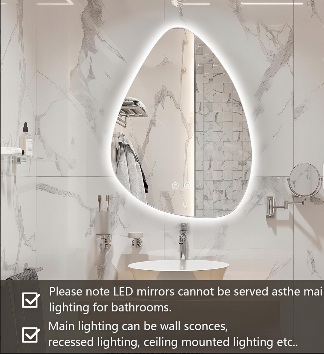 LED Frameless Glass Anti-Fog Wall-Mounted Touch Switch Bathroom Vanity Mirror