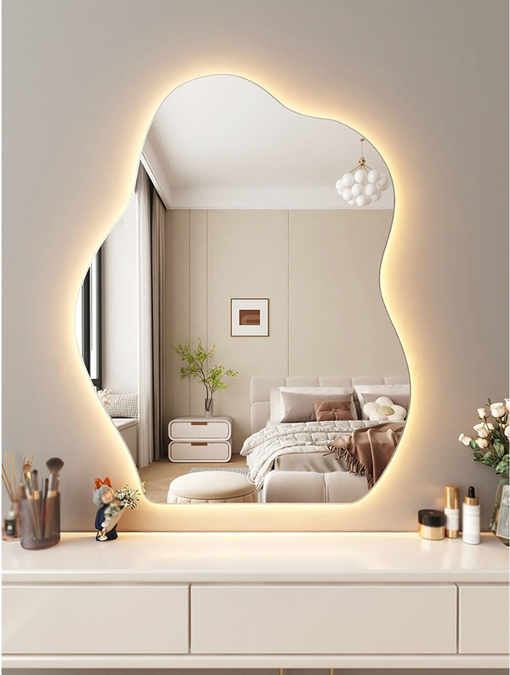 Wall Mounted HD Anti-Fog Full Body Mirror Shatterproof Lighted Bathroom Dressing Table