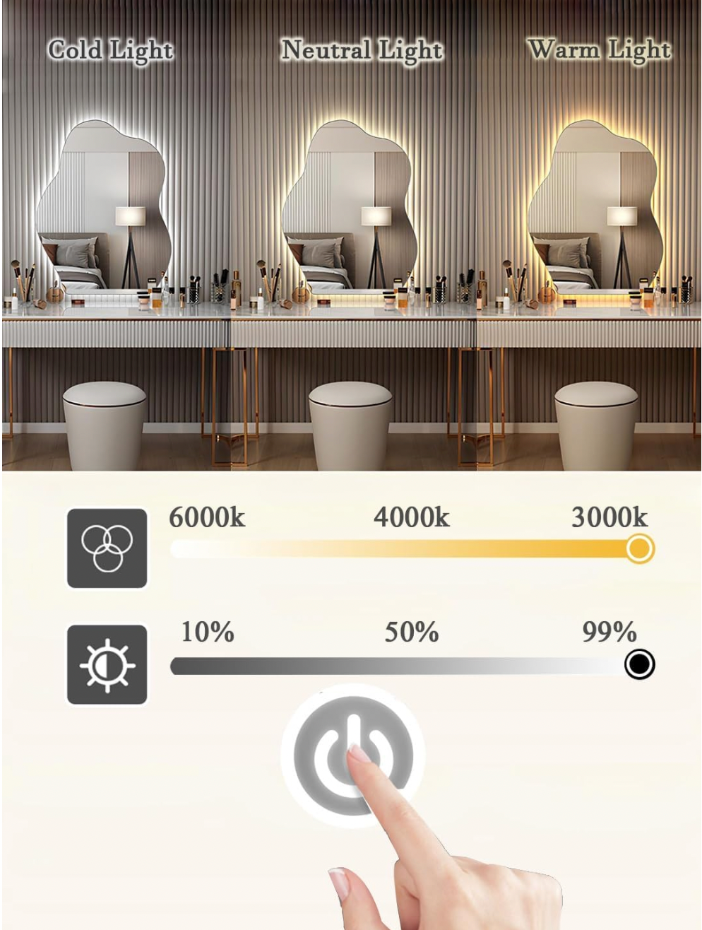 Wall Mounted HD Anti-Fog Full Body Mirror Shatterproof Lighted Bathroom Dressing Table