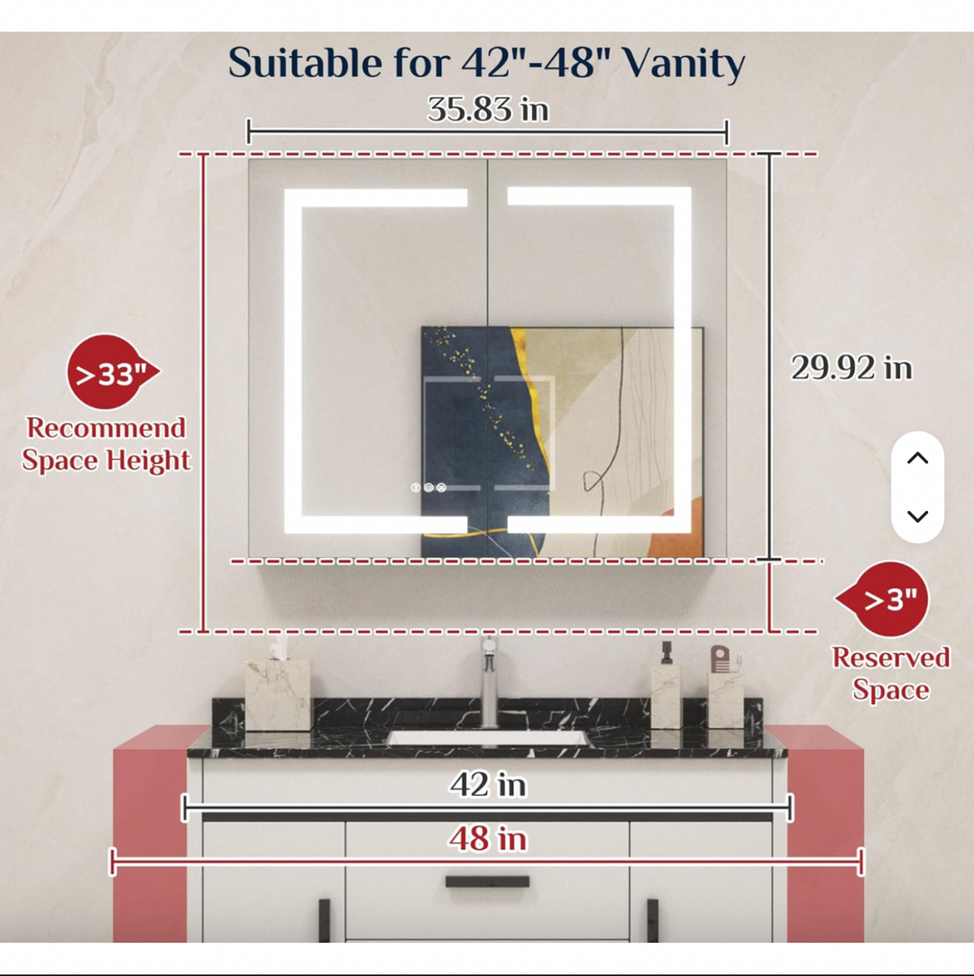 Modern 3-Color Dimmable LED Lighted Aluminum Frame Medicine Cabinet Mirror Defogger Touch Control Wall-Mounted Living Room