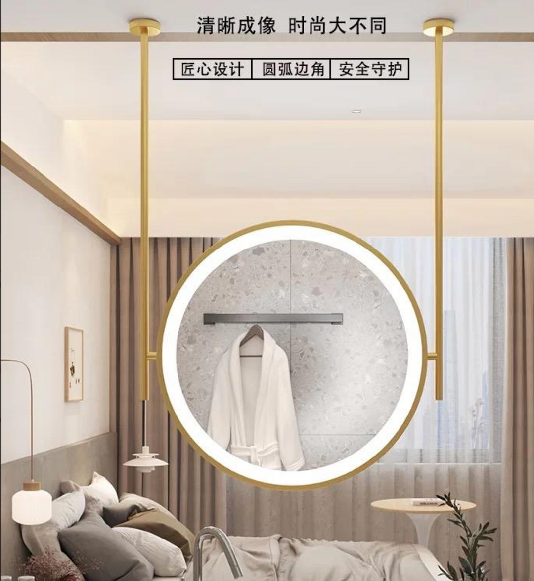 Modern Ceiling Hanging Aluminum Alloy Touch Switch 360 Rotatable Bathroom Hotel Bedroom Salon Mirror