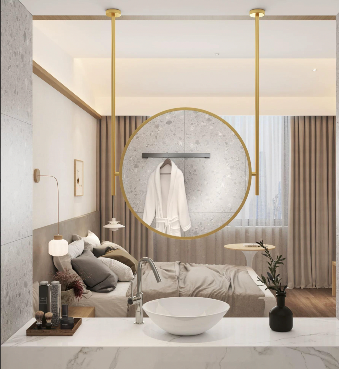 Modern Ceiling Hanging Aluminum Alloy Touch Switch 360 Rotatable Bathroom Hotel Bedroom Salon Mirror