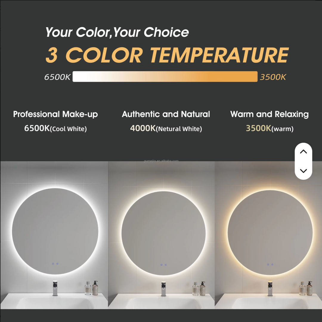 Modern Rectangle LED Frameless Dimmable Touch Switch Wall Mounted Vanity Mirror for Bathroom Bedroom Hotel Living Room Graphic