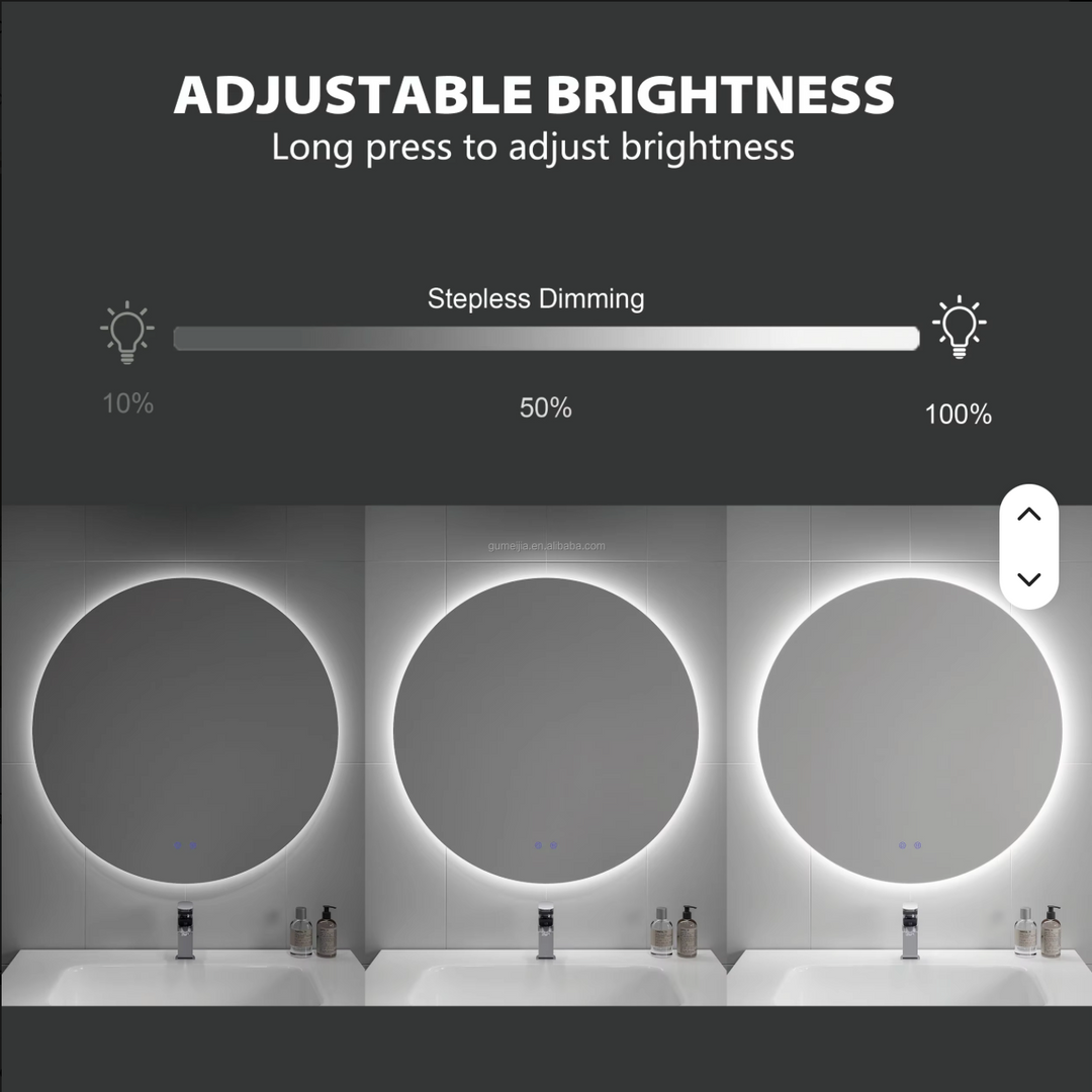 Modern Rectangle LED Frameless Dimmable Touch Switch Wall Mounted Vanity Mirror for Bathroom Bedroom Hotel Living Room Graphic