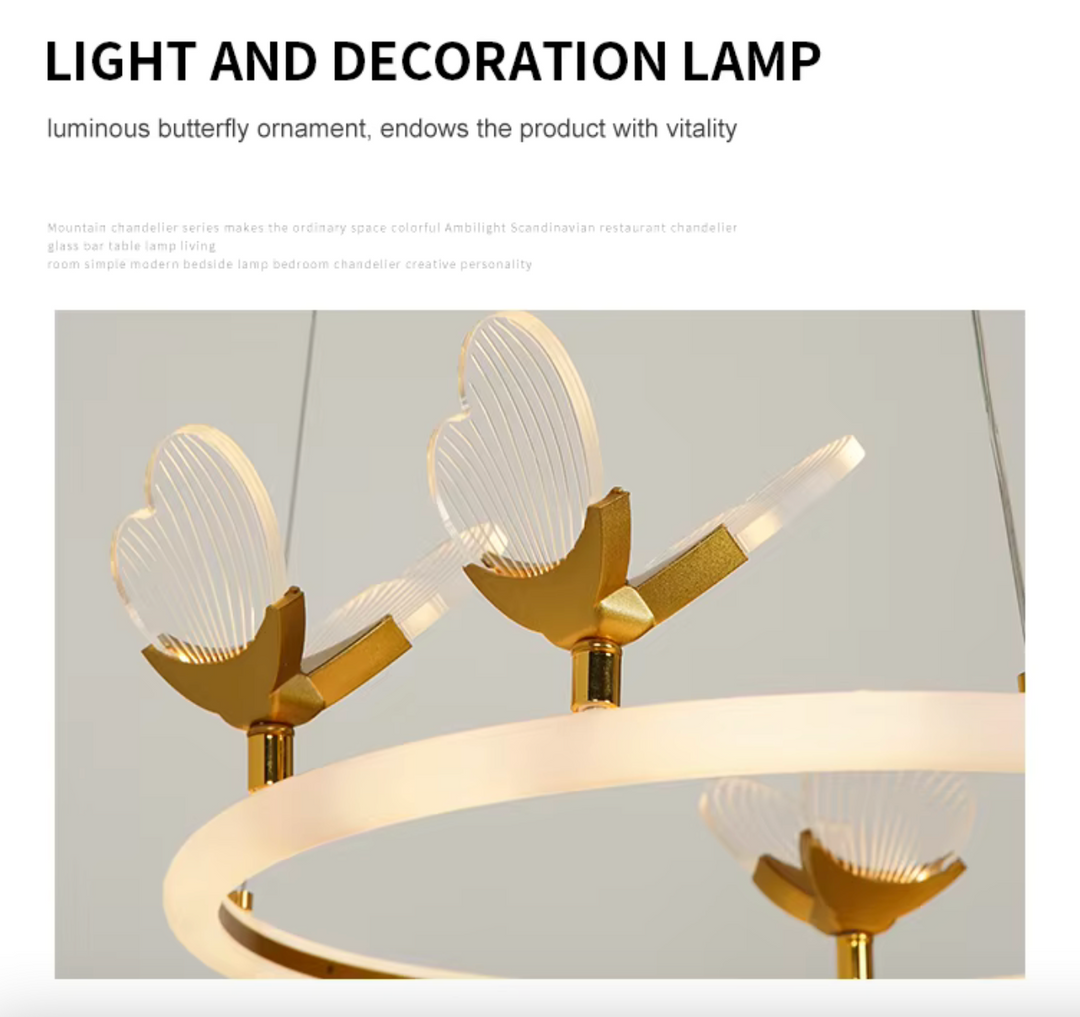 Round Ring Modern Iron Lamp Body Hanging Luminous Butterfly Pendent Led Chandelier Lights