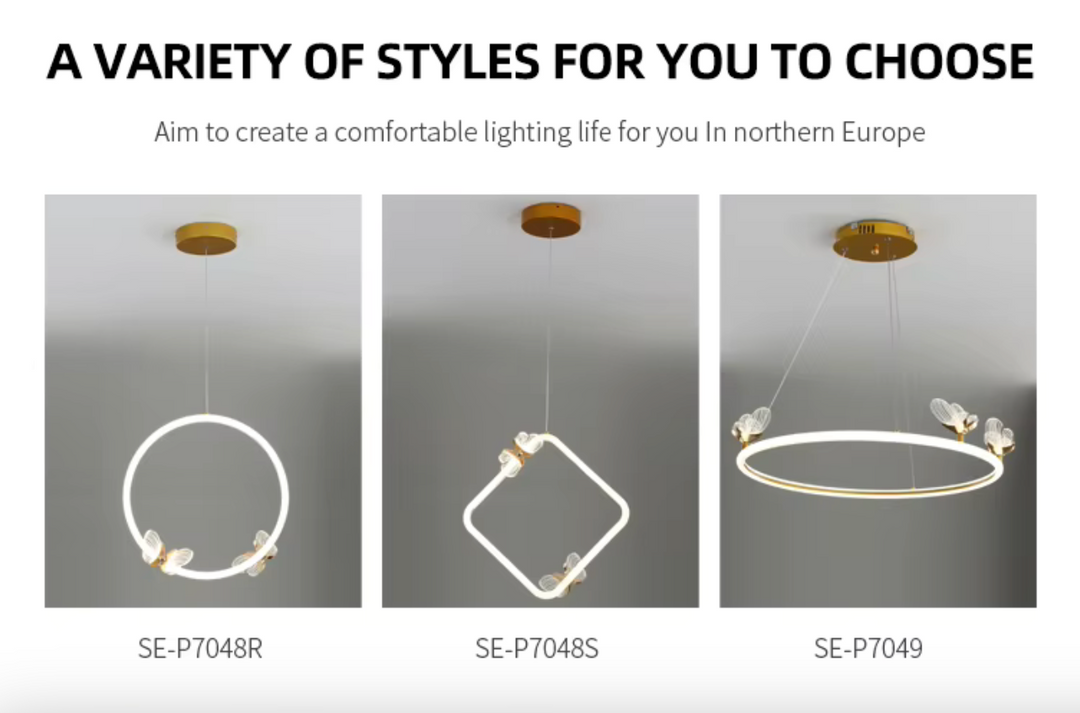 Round Ring Modern Iron Lamp Body Hanging Luminous Butterfly Pendent Led Chandelier Lights