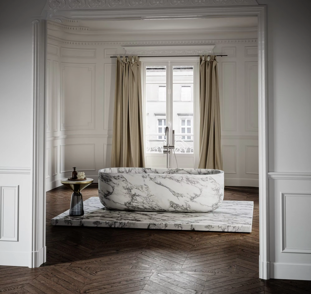Oval Arabescato Marble Bathtub