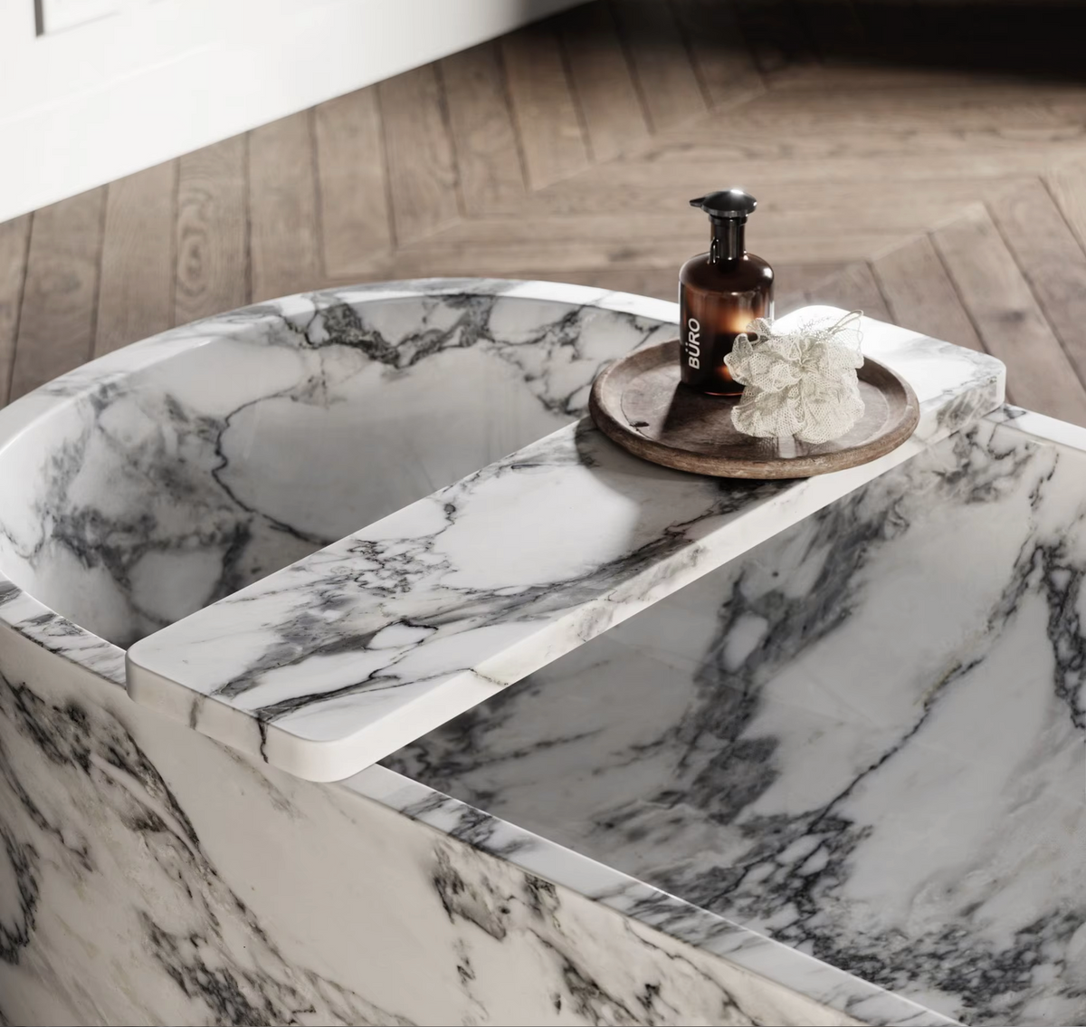 Oval arabescato marble bathtub