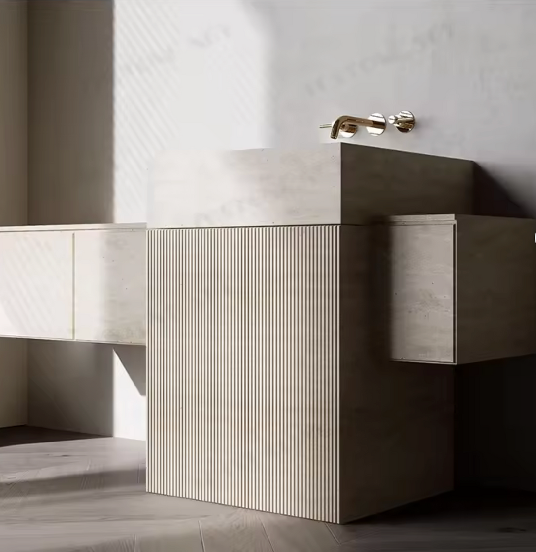 Square Solid Travertine Basin Freestanding