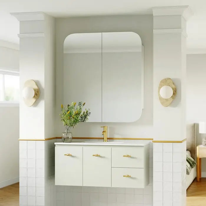 Rectangular Bathroom Mirror Cabinet With 2 Doors